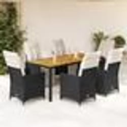 vidaXL Ensemble à manger de jardin coussins 7pcs Noir Résine tressée