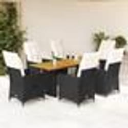 vidaXL Ensemble à manger de jardin coussins 7 pcs noir résine tressée