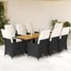 vidaXL Ensemble à manger de jardin 9pcs coussins noir résine tressée