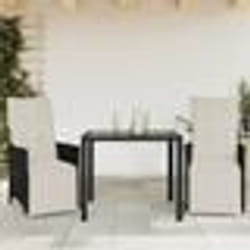 vidaXL Ensemble de bistro 3 pcs avec coussins noir résine tressée