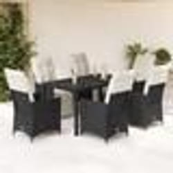 vidaXL Ensemble à manger de jardin coussins 7pcs Noir Résine tressée