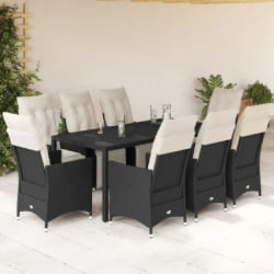 vidaXL Ensemble à manger de jardin 9pcs coussins noir résine tressée
