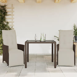 vidaXL Ensemble de bistro de jardin 3 pcs coussins marron poly rotin