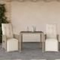 vidaXL Ensemble de bistro de jardin 3 pcs coussins beige poly rotin