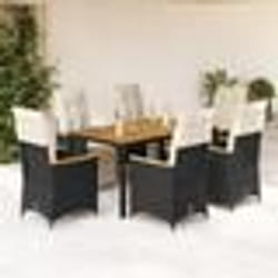 vidaXL Ensemble de bistro de jardin 7 pcs coussins noir poly rotin