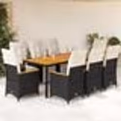 vidaXL Ensemble de bistro de jardin 9 pcs coussins noir poly rotin