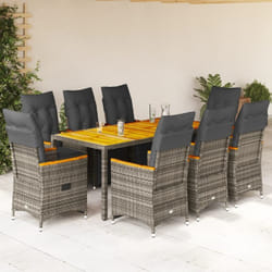 vidaXL Ensemble de bistro de jardin 9 pcs coussins gris poly rotin