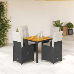 vidaXL Ensemble de bistro de jardin 5 pcs coussins noir poly rotin
