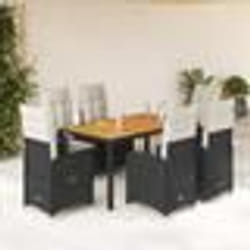 vidaXL Ensemble de bistro de jardin 7 pcs coussins noir poly rotin
