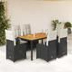 vidaXL Ensemble de bistro de jardin 7 pcs coussins noir poly rotin