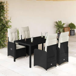 vidaXL Ensemble de bistro de jardin 5 pcs coussins noir poly rotin