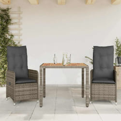 vidaXL Ensemble de bistro de jardin 3 pcs coussins gris poly rotin