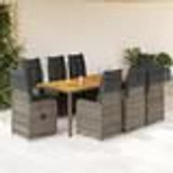 vidaXL Ensemble de bistro de jardin 9 pcs coussins gris poly rotin