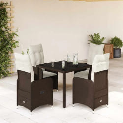 vidaXL Ensemble de bistro de jardin 5 pcs coussins marron poly rotin
