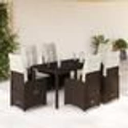 vidaXL Ensemble de bistro de jardin 7 pcs coussins marron poly rotin