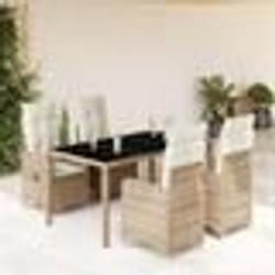 vidaXL Ensemble de bistro de jardin 5 pcs coussins beige poly rotin