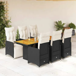 vidaXL Ensemble de bistro de jardin 7 pcs coussins noir poly rotin