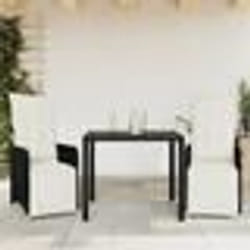 vidaXL Ensemble de bistro de jardin 3 pcs coussins noir poly rotin
