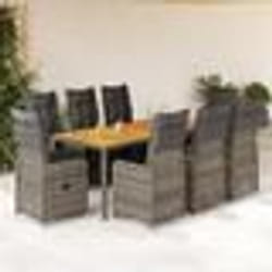 vidaXL Ensemble de bistro de jardin 9 pcs coussins gris poly rotin