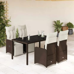 vidaXL Ensemble de bistro de jardin 5 pcs coussins marron poly rotin
