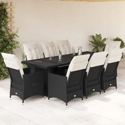 Vidaxl Ensemble De Bistro De Jardin 9 Pcs Coussins Noir Poly Rotin