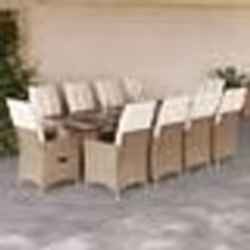 vidaXL Ensemble de bistro de jardin 11 pcs coussins beige poly rotin