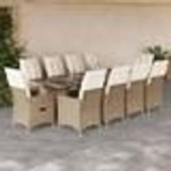 vidaXL Ensemble de bistro de jardin 11 pcs coussins beige poly rotin