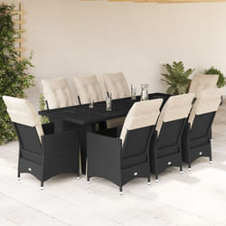 Vidaxl Ensemble De Bistro De Jardin 9 Pcs Coussins Noir Poly Rotin