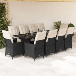 Ensemble De Bistro De Jardin 11 Pcs Coussins Noir Poly Rotin Vidaxl