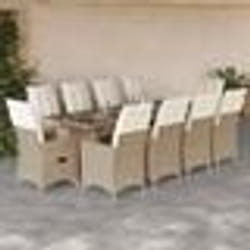 vidaXL Ensemble de bistro de jardin 11 pcs coussins beige poly rotin