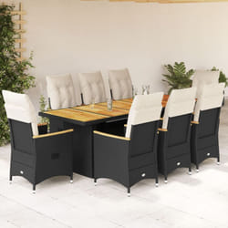 Ensemble de bistro de jardin 9 pcs coussins noir poly rotin vidaXL