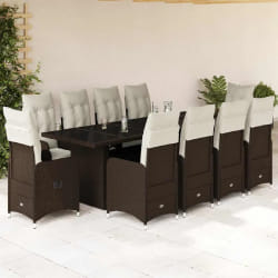 vidaXL Ensemble de bistro de jardin 11 pcs coussins marron poly rotin