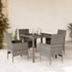 vidaXL Ensemble à manger de jardin et coussins 5 pcs gris rotin verre