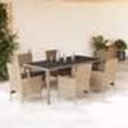 vidaXL Ensemble à manger de jardin et coussins 7 pcs beige rotin verre