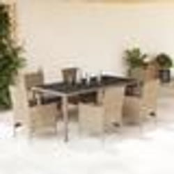 vidaXL Ensemble à manger de jardin et coussins 7 pcs beige rotin verre