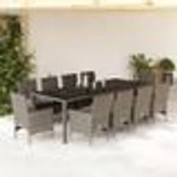 vidaXL Ensemble à manger de jardin et coussins 11 pcs gris rotin verre