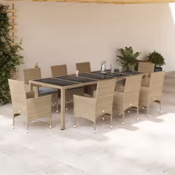vidaXL Ensemble à manger de jardin et coussins 9 pcs beige rotin verre