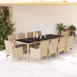 vidaXL Ensemble à manger de jardin et coussins 11pcs beige rotin verre