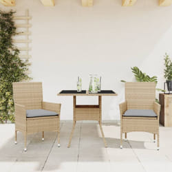Vidaxl - Ensemble à manger de jardin et coussins 3 pcs beige rotin verre