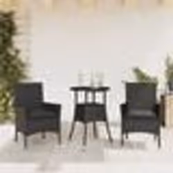 vidaXL Ensemble à manger de jardin et coussins 3 pcs noir rotin verre