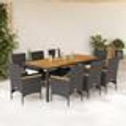 vidaXL Ensemble à manger de jardin et coussins 9 pcs noir rotin acacia