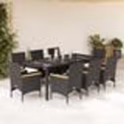 vidaXL Ensemble à manger de jardin et coussins 9 pcs noir rotin verre