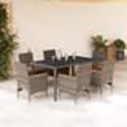 vidaXL Ensemble à manger de jardin et coussins 7 pcs gris rotin verre