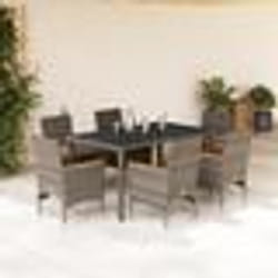 vidaXL Ensemble à manger de jardin et coussins 7 pcs gris rotin verre