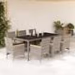 vidaXL Ensemble à manger de jardin et coussins 9 pcs gris rotin verre