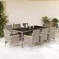 vidaXL Ensemble à manger de jardin et coussins 9 pcs gris rotin verre