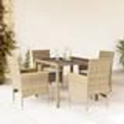 vidaXL Ensemble à manger de jardin et coussins 5 pcs beige rotin verre