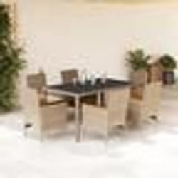 vidaXL Ensemble à manger de jardin et coussins 7 pcs beige rotin verre