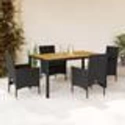 vidaXL Ensemble à manger de jardin et coussins 5 pcs noir rotin acacia