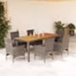 vidaXL Ensemble à manger de jardin et coussins 7 pcs gris rotin acacia